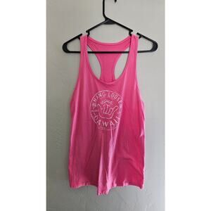 Vibrant Neon Pink Hang Loose Shaka Graphic Racerback Tank Top Beach Aloha